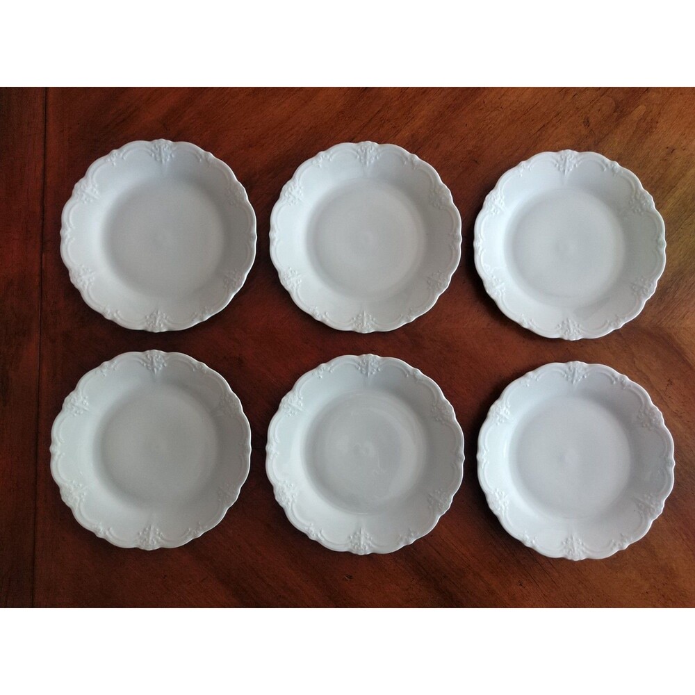 Set Lot 6x Tirschenreuth Baronesse Salad Dessert Plate 8.3” Wht Germany Bavaria